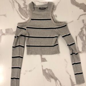 Cropped long sleeve striped shirt